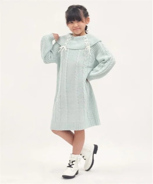 美品✨フォクシー 薄手ニットワンピースドレス エバーグリーン 長袖 ホワイト38 タイト風フロントボタンリブニットワンピース：スモーキーグリーン│胸