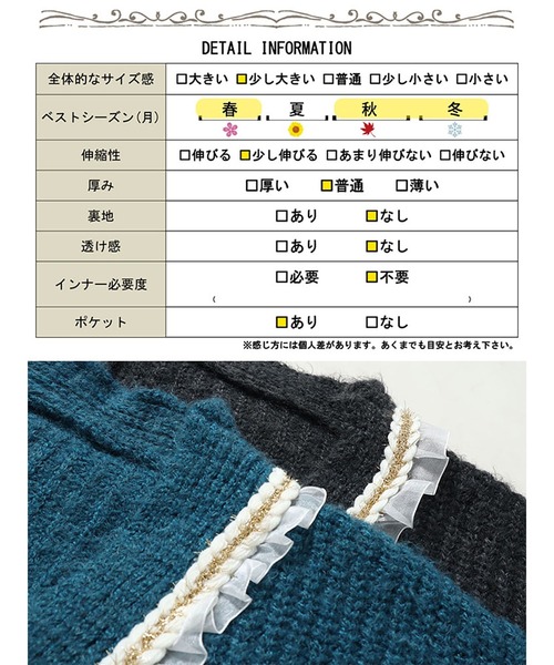 GOLDJAPAN(ゴールドジャパン)の「フリル付きミドルニットカーディガン【大きいサイズ対応】(カーディガン/ボレロ・レディース・ブルー/チャコール・LL~3L)」の20枚目の写真