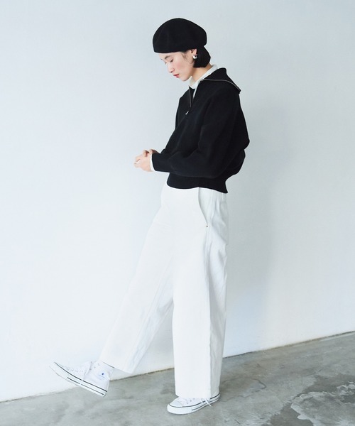 LA MARINE FRANCAISE(マリン フランセーズ)の「ダブルフェイスハーフジッププルオーバー(ニット/セーター・レディース・グレー/ブラック/ホワイト・FREE)」の5枚目の写真