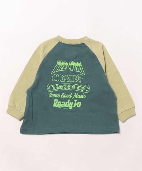 Life Support Products(ライフサポートプロダクツ)の「前後プリントラグランロンT(Tシャツ/カットソー・キッズ・チャコール/モスグリーン/オフホワイト/杢グレー・80/90/95/100/110/120/130/140/150)」の6枚目の写真