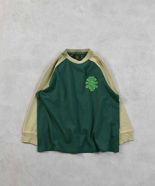 Life Support Products(ライフサポートプロダクツ)の「前後プリントラグランロンT(Tシャツ/カットソー・キッズ・チャコール/モスグリーン/オフホワイト/杢グレー・80/90/95/100/110/120/130/140/150)」の4枚目の写真
