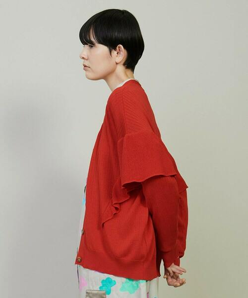 FRAPBOIS（フラボア）の「フリルリブカーデカーディガン（カーディガン/ボレロ・レディース・レッド/ネイビー・1）」の3枚目の写真