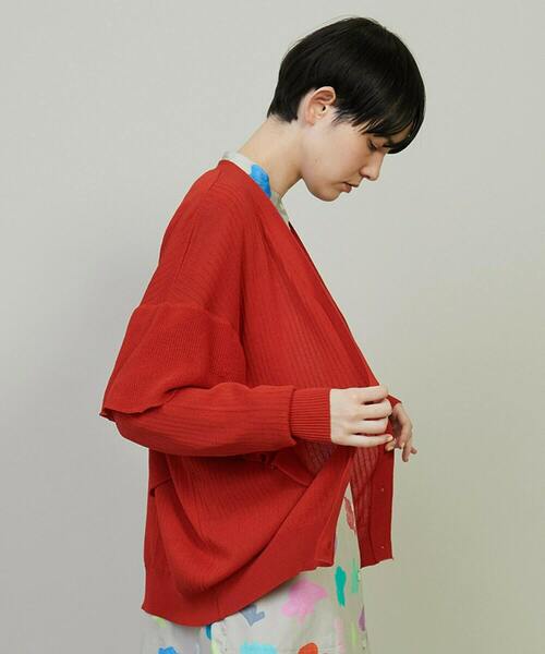 FRAPBOIS（フラボア）の「フリルリブカーデカーディガン（カーディガン/ボレロ・レディース・レッド/ネイビー・1）」の5枚目の写真