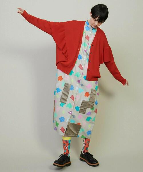 FRAPBOIS（フラボア）の「フリルリブカーデカーディガン（カーディガン/ボレロ・レディース・レッド/ネイビー・1）」の7枚目の写真