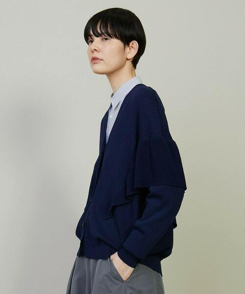 FRAPBOIS（フラボア）の「フリルリブカーデカーディガン（カーディガン/ボレロ・レディース・レッド/ネイビー・1）」の12枚目の写真