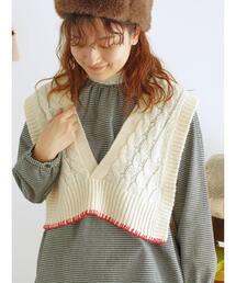 Samansa Mos2 | ◎ブランケットステッチケーブル編みショートベスト(ベスト)