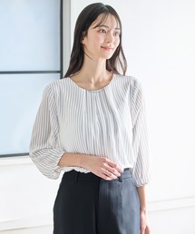 アクセ付７分袖ブラウス