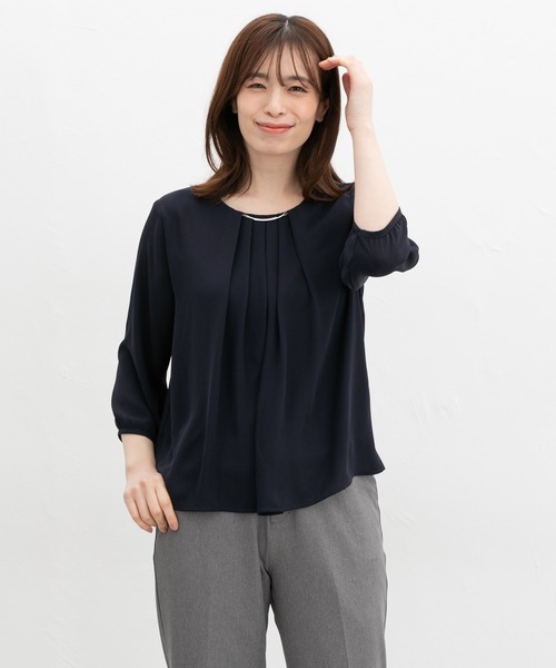 Honeys(ハニーズ)の「アクセ付7分袖ブラウス(シャツ/ブラウス・レディース・サックスブルー系/ホワイト×ブラック/オレンジ系その他/ネイビー/ホワイト・LL/S/M/L)」の10枚目の写真