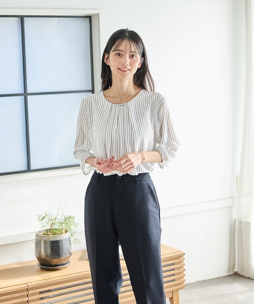 Honeys(ハニーズ)の「アクセ付7分袖ブラウス(シャツ/ブラウス・レディース・サックスブルー系/ホワイト×ブラック/オレンジ系その他/ネイビー/ホワイト・LL/S/M/L)」の12枚目の写真