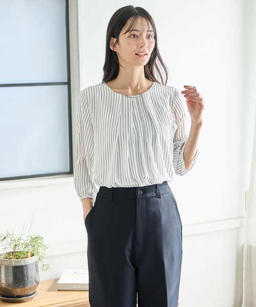 Honeys(ハニーズ)の「アクセ付7分袖ブラウス(シャツ/ブラウス・レディース・サックスブルー系/ホワイト×ブラック/オレンジ系その他/ネイビー/ホワイト・LL/S/M/L)」の13枚目の写真