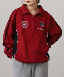 メンズのナイロンジャケット（レッド/赤色系・ライン柄