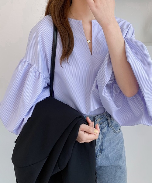 ABITOKYO(アビトーキョー)の「無地&ストライプ ボリューム袖キーネックブラウス(シャツ/ブラウス・レディース・ブルー系その他/ホワイト/ブラック/ブラック系その他/パープル系その他・M/XL/L)」の21枚目の写真