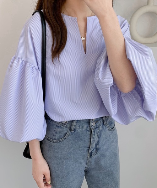 ABITOKYO(アビトーキョー)の「無地&ストライプ ボリューム袖キーネックブラウス(シャツ/ブラウス・レディース・ブルー系その他/ホワイト/ブラック/ブラック系その他/パープル系その他・M/XL/L)」の11枚目の写真