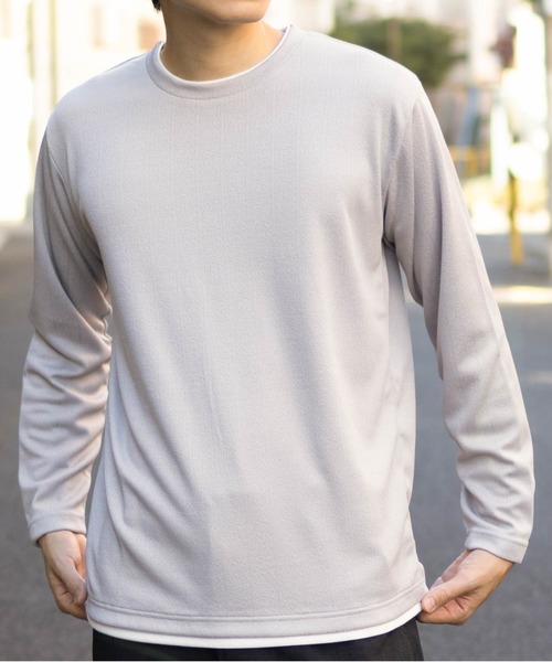 セール】NAVY ストライプフェイクレイヤード長袖T（Tシャツ