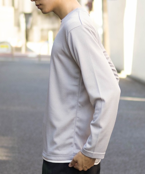 セール】NAVY ストライプフェイクレイヤード長袖T（Tシャツ
