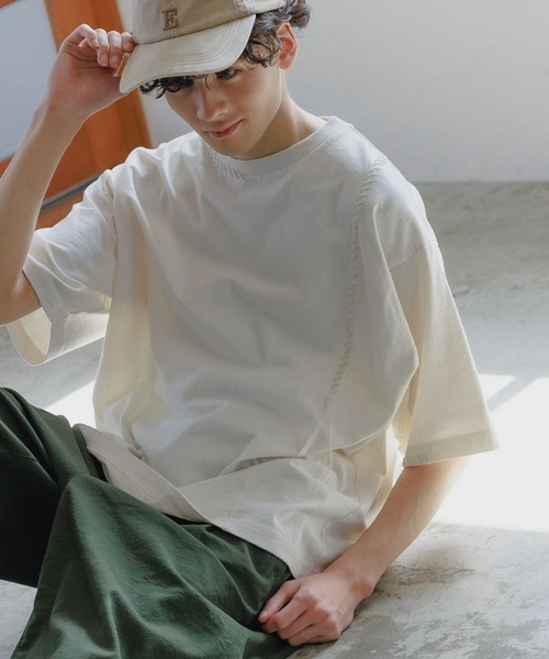 niko and...(ニコアンド)の「ウォッシュドステッチTシャツ(Tシャツ/カットソー・メンズ・オレンジ/ブラック/オフホワイト/ブルー・MEDIUM/LARGE)」の18枚目の写真