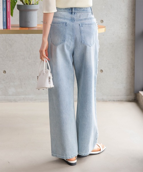 新品タグ付き【AUBREY】フリンジサイドラインデニムパンツ 新品タグ付き【AUBREY】フリンジサイドラインデニムパンツ