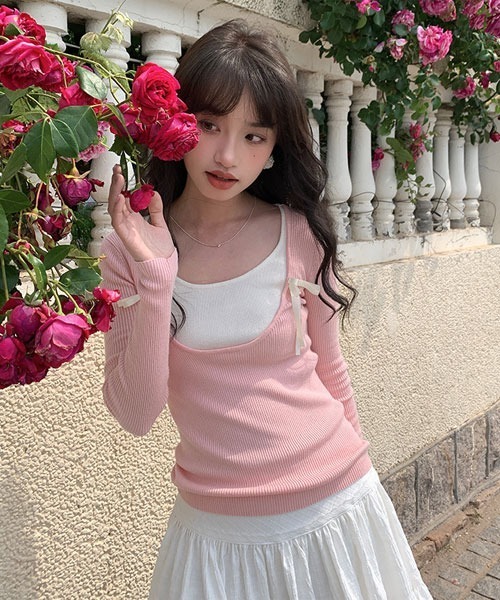 Mayree(メイリー)の「【Mayree】レイヤード風 デザイン リボン カットソー(Tシャツ/カットソー・レディース・ブラック/ピンク/ブルー・FREE)」の3枚目の写真