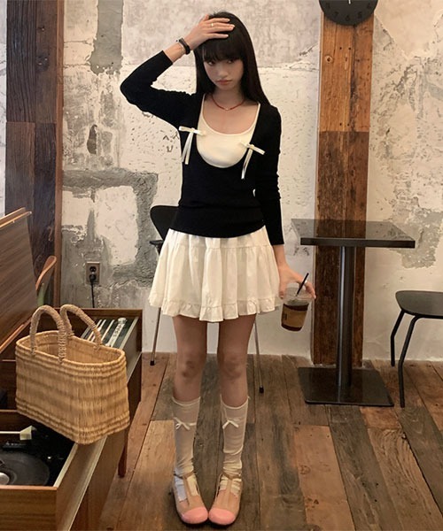 Mayree(メイリー)の「【Mayree】レイヤード風 デザイン リボン カットソー(Tシャツ/カットソー・レディース・ブラック/ピンク/ブルー・FREE)」の5枚目の写真