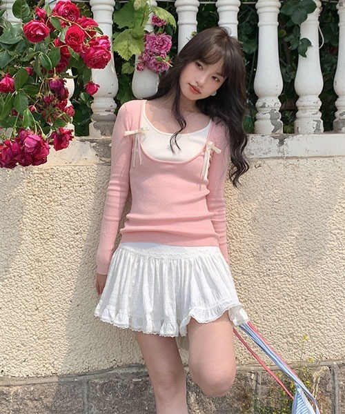 Mayree(メイリー)の「【Mayree】レイヤード風 デザイン リボン カットソー(Tシャツ/カットソー・レディース・ブラック/ピンク/ブルー・FREE)」の7枚目の写真