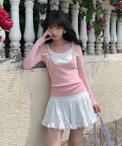 Mayree(メイリー)の「【Mayree】レイヤード風 デザイン リボン カットソー(Tシャツ/カットソー・レディース・ブラック/ピンク/ブルー・FREE)」の8枚目の写真