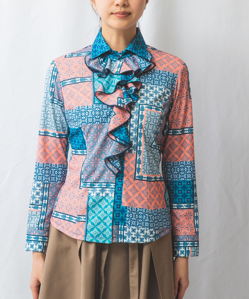 NARACAMICIE(ナラカミーチェ)の「【NARACAMICIE】パッチワークプリントフリルカットブラウス(Tシャツ/カットソー・レディース・ピンク/イエロー・M/XXL/S/L/XL)」の6枚目の写真
