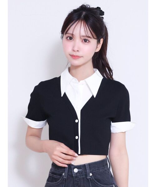 EATME（イートミー）の「シャツカラーレイヤードブラウス（シャツ/ブラウス・レディース・ブラック/ライトブルー/グレー・FREE）」の2枚目の写真