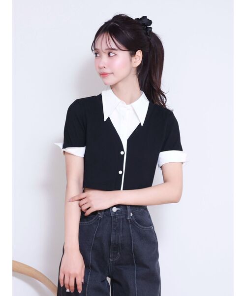 EATME（イートミー）の「シャツカラーレイヤードブラウス（シャツ/ブラウス・レディース・ブラック/ライトブルー/グレー・FREE）」の12枚目の写真