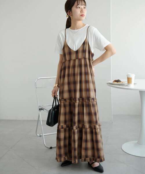 00s 希少 ALGONQUINS コットンチェックティアードキャミワンピ 00s