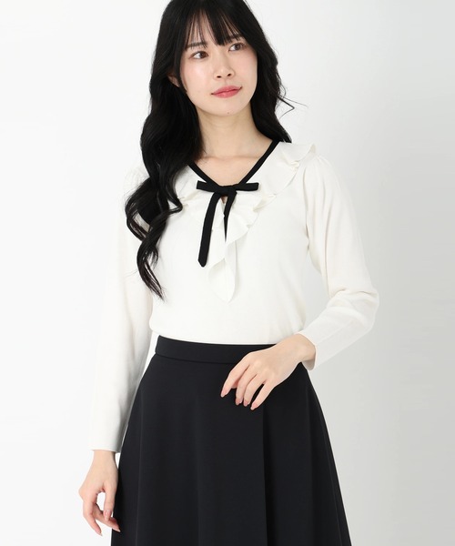 STRAWBERRY-FIELDS（ストロベリーフィールズ）の「ラッフルフリルニット（ニット/セーター・レディース・グリーン/ホワイト系その他/ブラック系その他・2）」の2枚目の写真