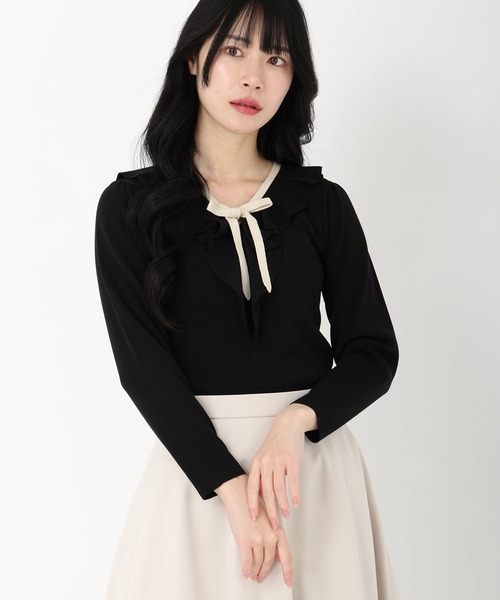 STRAWBERRY-FIELDS（ストロベリーフィールズ）の「ラッフルフリルニット（ニット/セーター・レディース・グリーン/ホワイト系その他/ブラック系その他・2）」の3枚目の写真