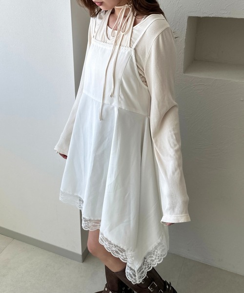 新品タグ付き♡ミストレアス♡バレエコアぺプラムキャミソール♡オフホワイト apres jour clair】アソートレースキャミチュニック【ZOZOTOWN