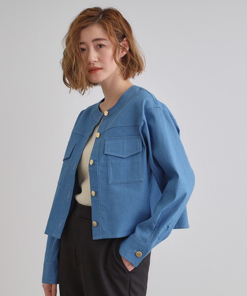 grove(グローブ)の「ライトデニムノーカラージャケット(デニムジャケット・レディース・ネイビー/アイボリー/ブルー・02/01/03/04/05)」の8枚目の写真