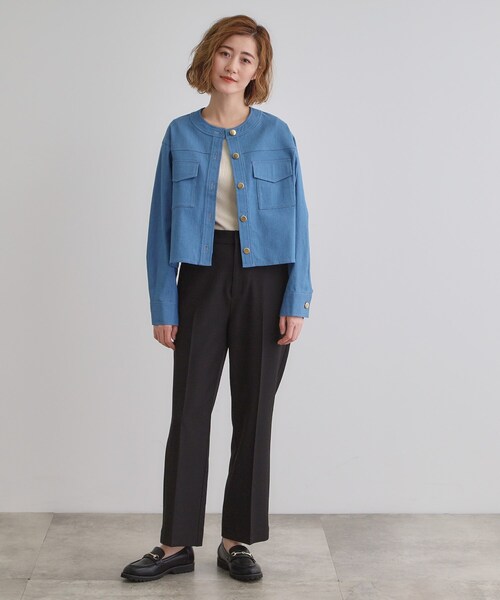 grove(グローブ)の「ライトデニムノーカラージャケット(デニムジャケット・レディース・ネイビー/アイボリー/ブルー・02/01/03/04/05)」の10枚目の写真