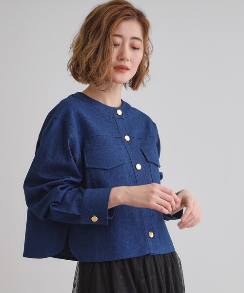 grove(グローブ)の「ライトデニムノーカラージャケット(デニムジャケット・レディース・ネイビー/アイボリー/ブルー・02/01/03/04/05)」の12枚目の写真