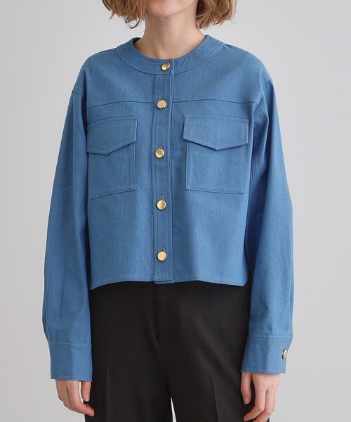 grove(グローブ)の「ライトデニムノーカラージャケット(デニムジャケット・レディース・ネイビー/アイボリー/ブルー・02/01/03/04/05)」の17枚目の写真