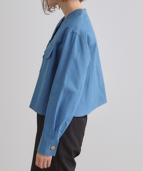 grove(グローブ)の「ライトデニムノーカラージャケット(デニムジャケット・レディース・ネイビー/アイボリー/ブルー・02/01/03/04/05)」の18枚目の写真
