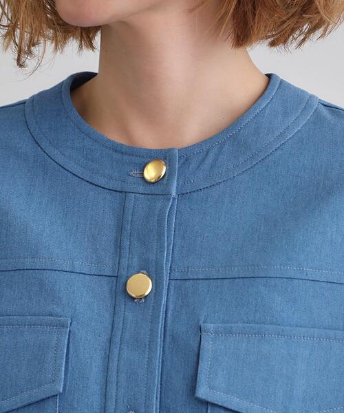 grove(グローブ)の「ライトデニムノーカラージャケット(デニムジャケット・レディース・ネイビー/アイボリー/ブルー・02/01/03/04/05)」の20枚目の写真