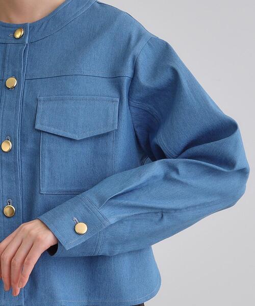 grove(グローブ)の「ライトデニムノーカラージャケット(デニムジャケット・レディース・ネイビー/アイボリー/ブルー・02/01/03/04/05)」の21枚目の写真