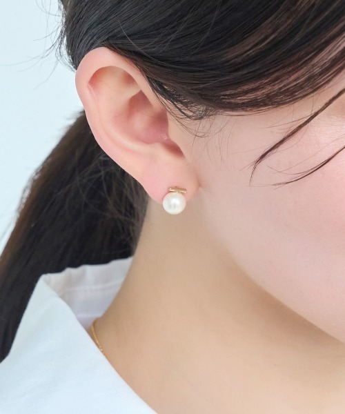 Phoebe(フィービィー)の「【金属アレルギー対応】パワーストーンバーピアス/天然石/パール(ピアス(両耳用)・レディース・ピンク/ホワイト/パープル/イエロー・FREE)」の1枚目の写真