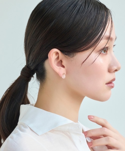 Phoebe(フィービィー)の「【金属アレルギー対応】パワーストーンバーピアス/天然石/パール(ピアス(両耳用)・レディース・ピンク/ホワイト/パープル/イエロー・FREE)」の11枚目の写真