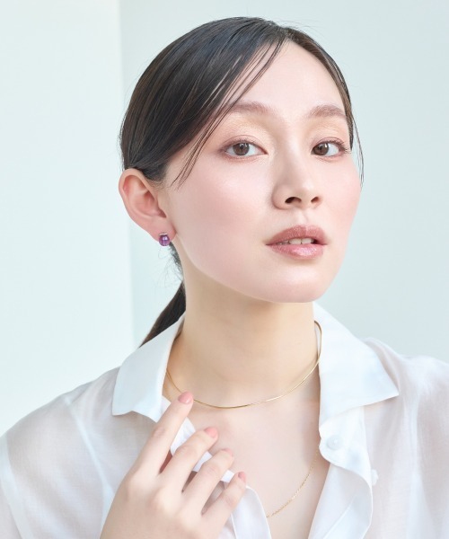 Phoebe(フィービィー)の「【金属アレルギー対応】パワーストーンバーピアス/天然石/パール(ピアス(両耳用)・レディース・ピンク/ホワイト/パープル/イエロー・FREE)」の18枚目の写真