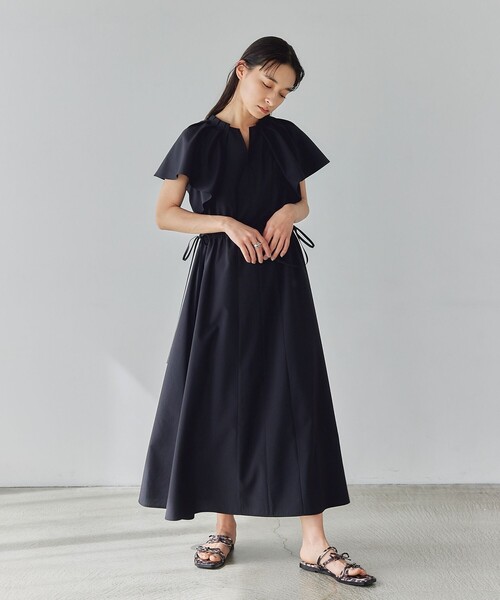 ブラックフレアスリーブワンピース andmary テレコリブフレアスリーブロングワンピース（ワンピース）｜andme