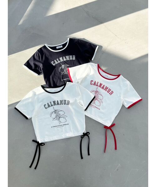CALNAMUR（カルナムール）の「COLOR SCHEME LEMON PRINT TEE/カラースキームレモンプリントTシャツ（Tシャツ/カットソー・レディース・ネイビー/ホワイト/レッド・FREE）」の4枚目の写真