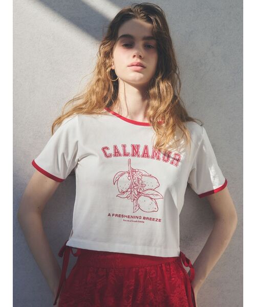 CALNAMUR（カルナムール）の「COLOR SCHEME LEMON PRINT TEE/カラースキームレモンプリントTシャツ（Tシャツ/カットソー・レディース・ネイビー/ホワイト/レッド・FREE）」の6枚目の写真