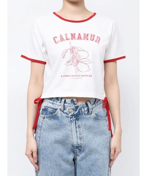 CALNAMUR（カルナムール）の「COLOR SCHEME LEMON PRINT TEE/カラースキームレモンプリントTシャツ（Tシャツ/カットソー・レディース・ネイビー/ホワイト/レッド・FREE）」の9枚目の写真