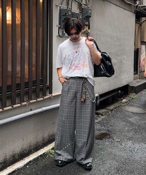 MandO ストライプワイドパンツ 黒 MandO】ストライプ&無地&チェックバギースラックス/ロールアップ