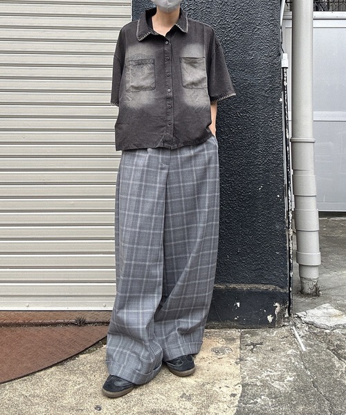 【MandO】ストライプチェックバギーロールアップワイドパンツ MandO（Auntie Rosa）（エムオー）の「【MandO】ストライプ&無地