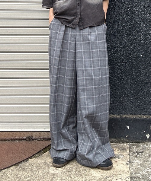 【超美品】 MandO ストライプロールアップワイドスラックス 超美品】 MandO ストライプロールアップワイドスラックス