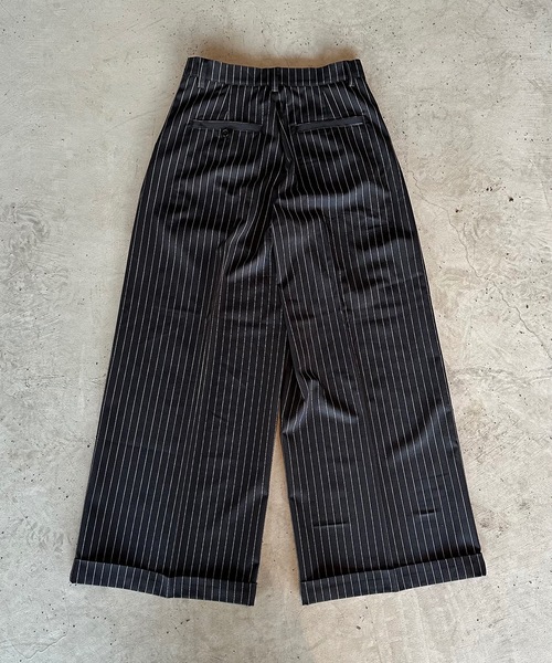 MandO ストライプワイドパンツ 黒 MandO（nemne store） スラックス 「MandO」ストライプ＆無地